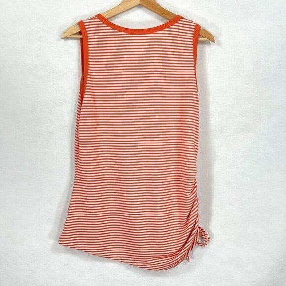 Share Pink Clover Tank Top Striped Side Ruching Summer Boho Beach Stretch L - Picture 2 of 4